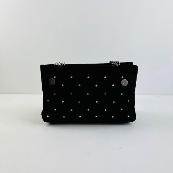 Kurt Geiger Kensington Handbag Medium  Black Velvet Rainbow Crystal Crossbody - Picture 14 of 14